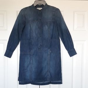 MADEWELL denim cotton popover patch pocket shirt dress long sleeve size XS EUC